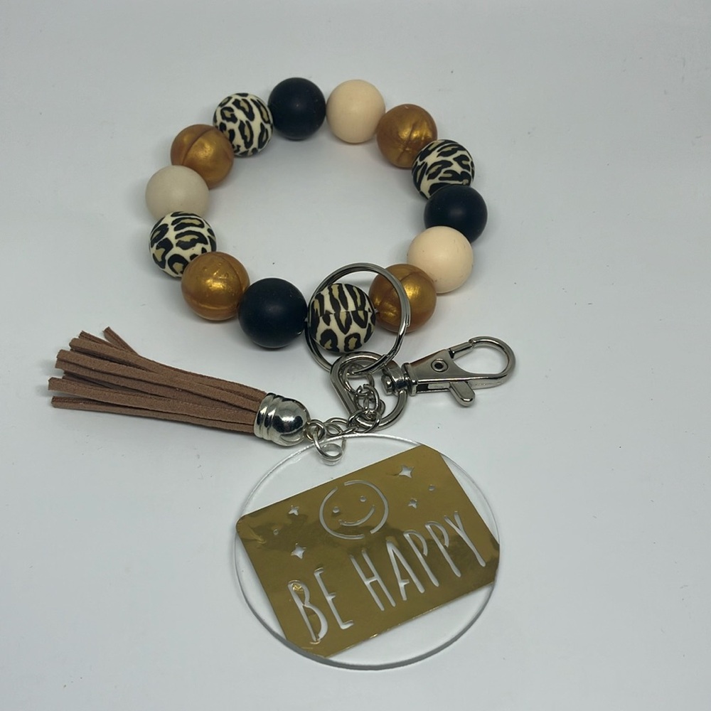 Silicone beaded wristlet keychain